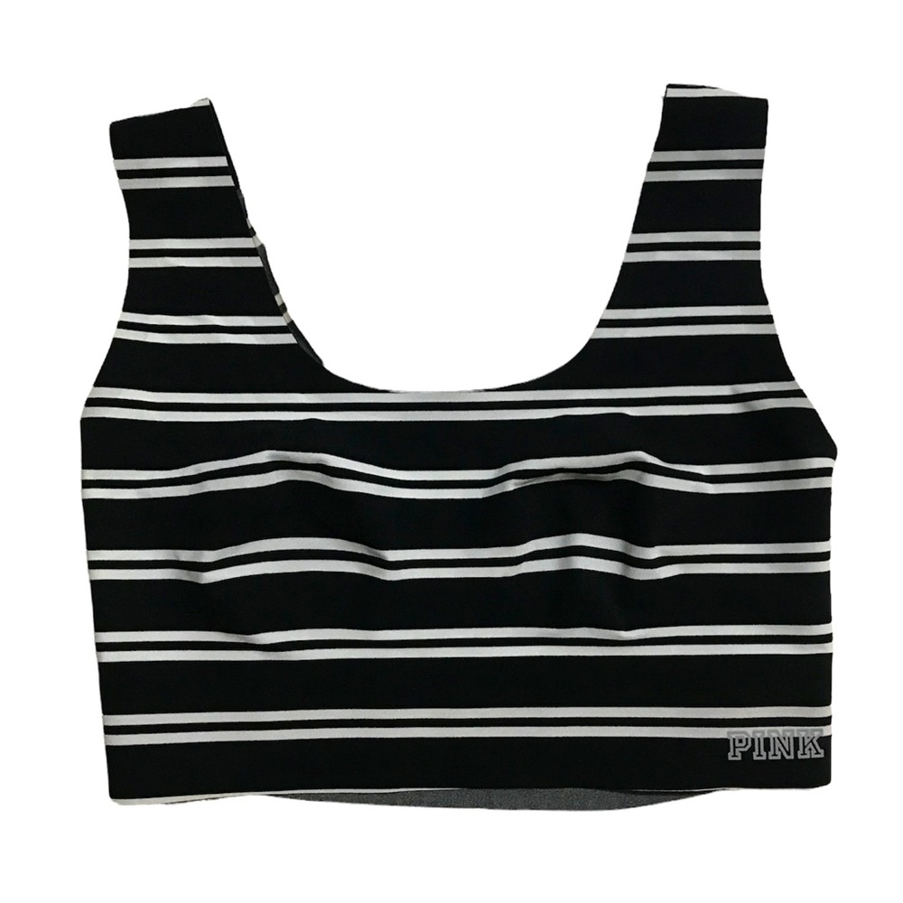 🆕 Pink Victoria’s Secret M lightly lined striped leisure sleep sports bra NWT!